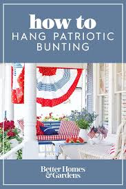 How To Hang A Patriotic Bunting On Your Front Porch Patriotic Bunting American Flag Bunting Hanging Flags