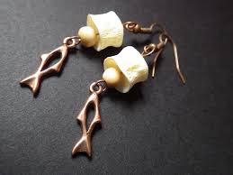 Real Fish Vertebrae Bone Copper Salmon Wood Beads Dangle Earrings Pacific Northwest Washington State Riv Beaded Dangle Earrings Wood Beads Beaded Dangles
