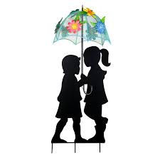 Alpine Solar Umbrella Boy And Girl Garden Stake In 2020 Umbrella Decorations Boy Silhouette Solar Umbrella