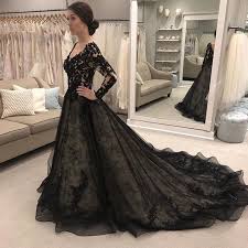 Ball gown long sleeves scoop court train lace wedding dresses. Cg115 Vintage Long Sleeves V Neck Lace Black Wedding Dress Nirvanafourteen