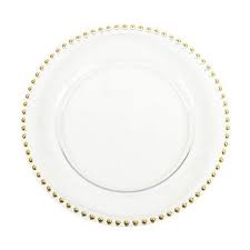 Check spelling or type a new query. Koyal Wholesale 424658 Clear Glass Beaded Couture Charger Plates Gold 4 Pack Round 13 Inch Party Plates Buy Online In Qatar At Qatar Desertcart Com Productid 20540783