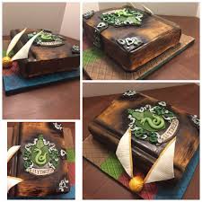 Harry Potter Slytherin Book Cake Harry Potter Desserts Harry Potter Birthday Cake Harry Potter Cake