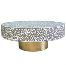 Bone inlay blue targua coffee table rs 35300 piece sat kabir art and craft id 18360319933. Bone Inlay Floral Coffee Table Grey And Brass Mahlia Interiors