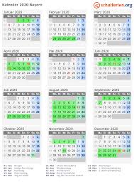 Hier findest du alle ferientermine und gesetzlichen feiertage für 2021 in bayern. Kalender 2020 Ferien Bayern Feiertage