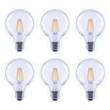 Top sellers most popular price low to high price high to low top rated products. 60 Watt Equivalent G25 Globe Vanity Clear Glass Vintage Edison Filament Dimmable Led Light Bulb Soft White 6 Pack Fg 03391 The Home Depot