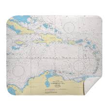 Caribbean Sea Nautical Chart Blanket