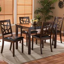 Feast your eyes on how beautif. Baxton Studio Mozaika 5 Piece Dark Brown Faux Leather Upholstered Dining Set 5272 5273 Hd The Home Depot