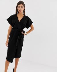 Asos Design Asos Design Wrap Midi Dress Black Wrap Dress Wrap Dress Women Dress Sale