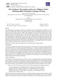 Malaysia has a large number of programs in english for both bachelor's and master's programs. Pdf Esl Students Perceptions Of The Use Of Higher Order Thinking Skills In English Language Writing Malini Ganapathy Academia Edu