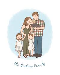 Two Five Members Family Portrait Birth Announcement Custom Etsy In 2021 Family Drawing Family Cartoon Family Illustration