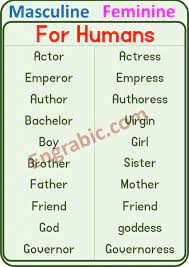 Masculine And Feminine 100 Examples Of Gender Of Nouns Engrabic Masculine And Feminine Gender Masculine And Feminine Masculine