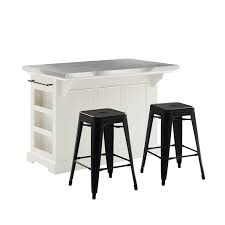 Seaside lodge hand rubbed white kitchen island and 2 stools with with granite top. Crosley Julia Island W Amelia Backless Stools Kitchen Island 2 Counter Height Bar Stools Walmart Com Walmart Com