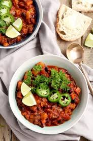 Chunky Crockpot Vegan Sweet Potato Chili Recipe Loaded With Veggies And Made Completely Meat Sweet Potato Chili Recipe Sweet Potato Chili Whole Food Recipes