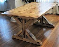 Dining Table Rustic Solid Hickory Farmhouse Trestle Table Diy Dining Room Table Dining Table Rustic Dining Table Chairs
