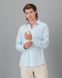 Men's Light Blue Linen Shirt - Long Sleeve | Woodstock Laundry AD