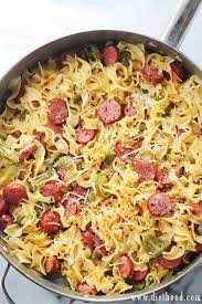 A simple dinner idea made with egg noodles, turkey sausage and fresh vegetables. One Pot Turkey Sausage And Noodles Recipe Easy Quick Dinner Idea