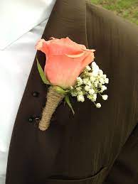 Unlike fresh flowers, they never fade. Coral Rose Boutonniere With Baby S Breath Coral Bouquet Wedding Coral Wedding Flowers Coral Bridesmaid