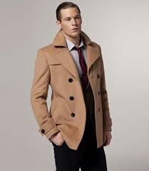 Men's stylish belted black jacket/long coat, leather trench coat, pea coat. Khaki Wool Fabric Peacoat Mens
