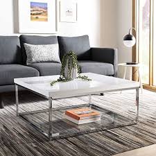 Safavieh Home Collection Malone White And Chrome Coffee Table Living Room Coffee Table Coffee Table White Coffee Table Square
