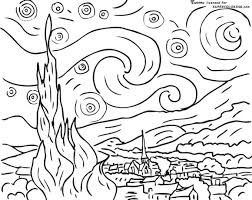 Starry Night By Vincent Van Gogh Coloring Page Free Printable Coloring Pages Van Gogh Coloring Starry Night Van Gogh Van Gogh Art