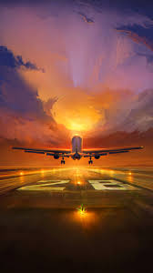 Download Wallpaper 1440x2560 Plane Runway Art Sunset Sky Qhd Samsung Galaxy S6 S7 Edge Note Lg In 2020 Airplane Painting Airplane Photography Digital Painting