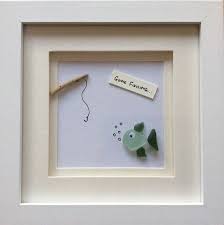 Scottish Sea Glass Seaglass Fish Beach Glass Art Seaside Mosaic Fisherman Gift Framed Fishing Pict Sea Glass Art Projects Beach Glass Art Sea Glass Crafts