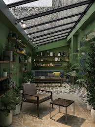 Green Paint Canopy Brown Designer Furniture We Are Good Salon Veran En 2020 Modele Maison Tropicale Decoration Veranda Jardin D Hiver