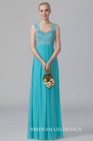 Pool Blue Lace And Chiffon Elegant Bridesmaid Dress Queen Anne Neck With Illusi Floor Length Chiffon Bridesmaid Dresses Unique Prom Dresses Chiffon Lace Dress
