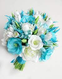Having a color similar to that of a clear unclouded sky; Sky Blue Wedding Bouquet Aqua Blue Bouquet Aqua Marine Etsy Turquoise Bouquet Blue Wedding Flowers Blue Wedding Bouquet