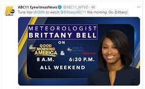 Covering raleigh, durham and all of north carolina. Abc11 Wtvd Meteorologist Brittany Bell On Gma World News Raleigh News Observer