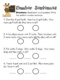 Writing Addition Number Sentences Worksheets Classroom Math Activities Word Problem Worksheets Math Printables