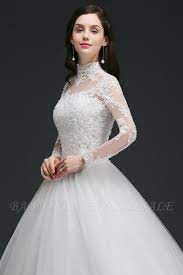 Amber Ball Gown High Neck Tulle Glamorous Wedding Dresses With Buttons Long Sleeve Ball Gown Wedding Dress Glamourous Wedding Dress Wedding Dresses