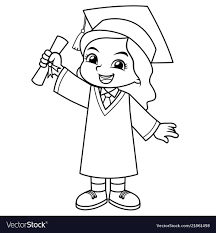 Girl Graduation With Toga And Certificate Bw Download A Free Preview Or High Quality Adobe Illustrat Graduation Girl Cartoon Coloring Pages Graduation Drawing