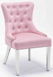These chairs are made with a certain level of comfort and support because people sit in them for long stretches of time. Windsor Pink French Velvet Lion Knocker Dining Chair With Chrome Legs First Furniture First Furniture