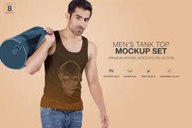 Editable tank top mockup ladies edition psd. Men S Tank Top Mockup Set In Apparel Mockups On Yellow Images Creative Store