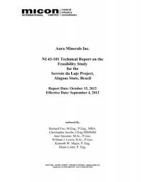 We did not find results for: Feasibility Study For The Serrote Da Laje Project Aura Minerals Inc