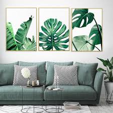 Lush Green Leaves Posters Tropical Plants Flora Fine Art Canvas Prints Nordic Wall Art For Living Room Dinin Leaf Wall Art Wall Art Living Room Living Room Art