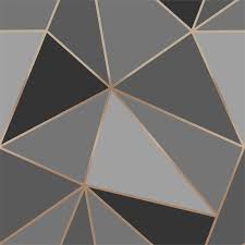 35 h x 26 w x 2 d. Fresco Apex Geo Charcoal Rose Gold Wallpaper Homebase