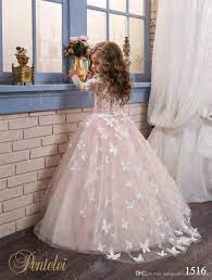 Butterfly Flower Girls Dresses 2017 Pentelei With Long Sleeves And Crew Neck Appl Pink Flower Girl Dresses Cute Flower Girl Dresses Butterfly Flower Girl Dress