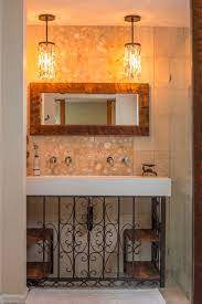Rustic farmhouse style bath vanity lights: Bathroom Vanity Barnwood Mirror Oyster Pendant Lights R Mended Metals Llc