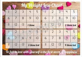 Weight Loss Chart Tracker 4 Stone Comes With Star Stickers Weight Loss Motivation A4 Laminated 300gsm Card