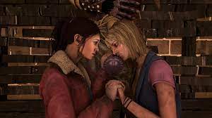 1boy 2girls 3d big penis blonde hair blue eyes brown eyes brown  hair cheryl mason clothed crossover cute dead by daylight eastern and  western character eye contact handjob heather