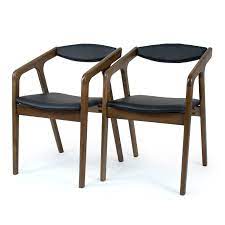 These black wood dining chair are available in distinct shapes and come as individual products and sets too. Humble Crew Set Of 2 Dining Chairs With Arms Black Leather Cushion Wood Legs N A Overstock 33587776