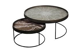 It has some distressed areas to brass to give that industrial feel. Ethnicraft Accessories Round Tray Tables Set Extra Large Low Soul Tables