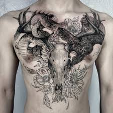 Black And White Deer Skull Tattoo Top 30 Skull And Snake Tattoo Design Ideas August 2020 Deer Skull Tattoos Snake Tattoo Design Snake Tattoo