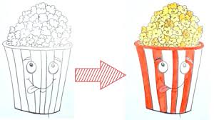 How To Draw Popcorn Bucket Easy Popcorn Movie Drawing Draw How To Draw Popcorn Drawings Easy Drawings