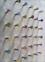Color Nail Heads As Art Fixtures Close Up Concrete Art Wall Sculptures Sculpture