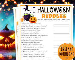 Halloween Riddles Party Game Halloween Games For Kids Fun Etsy In 2022 Halloween Riddles Fun Halloween Party Games Halloween Party Games