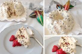 Christmas ice cream filled with gingerbread cookies, cinnamon, conifer cone, cotton and fir leaves wrapped in waffle. Ice Cream Christmas Pudding