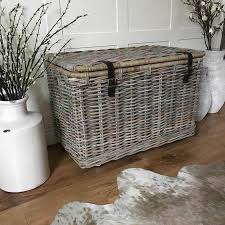 Juvale 2 pack woven wicker baskets with lids and removable liner, white (2 sizes) juvale. Large Wicker Hamper Log Baskets With Lid And Leather Strap Set Of 2 These Hampers Are Fantastic Quali Wicker Hamper Basket Wicker Hamper Wicker Baskets Storage